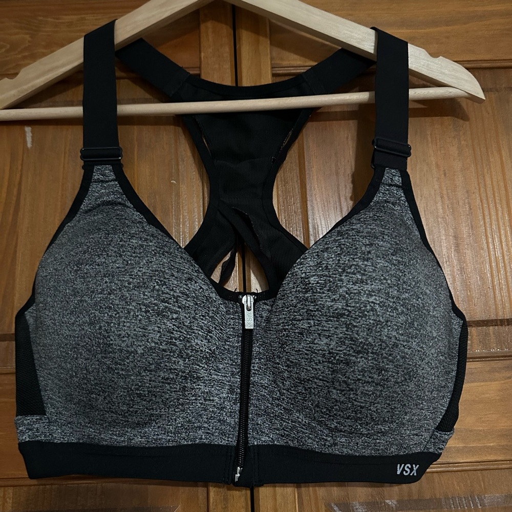 VSX Gray Front-Zip High-Support Sports Bra